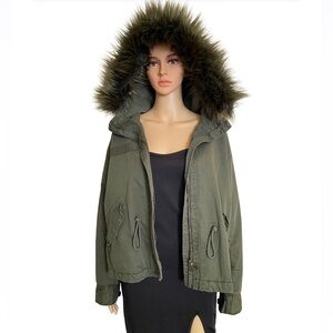 AMERICAN EAGLE Army Green Detachable Faux Fur Trimmed Hood Jacket Parka Size M
